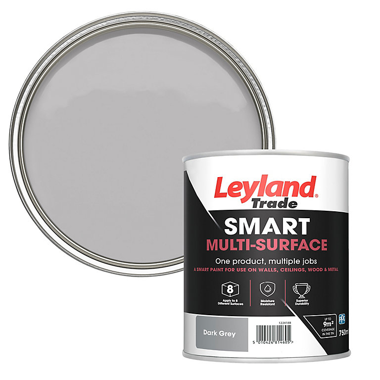 Product image for Leyland Trade Smart Dark grey Mid sheen Multi-surface paint, 750ml