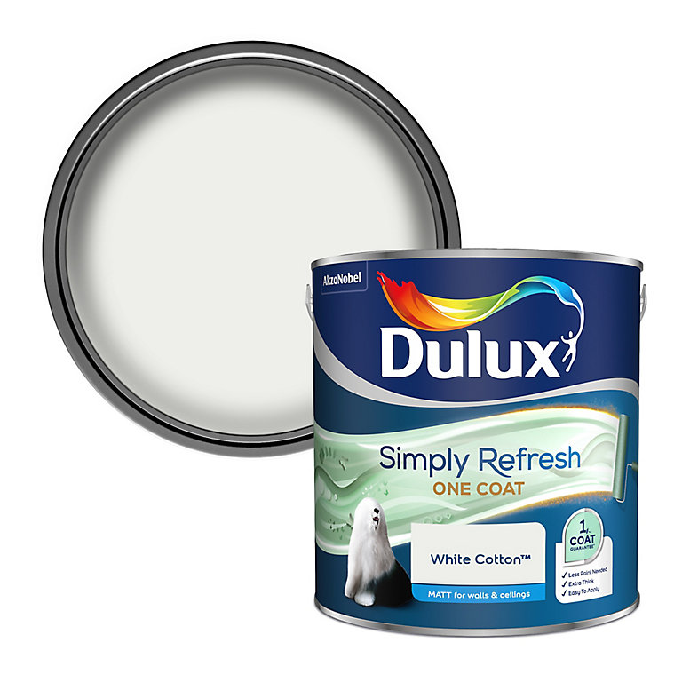 Product image for Dulux One coat White cotton Matt Emulsion paint, 2.5L