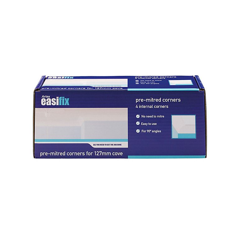Product image for Artex Easifix Classic C-shaped Paper faced plaster Internal Coving corner (L)340mm (W)127mm, Pack of 4