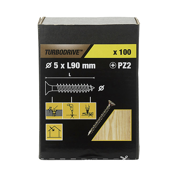 Image of TurboDrive PZ Double-countersunk Yellow-passivated Steel Wood screw (Dia)5mm (L)90mm, Pack of 100