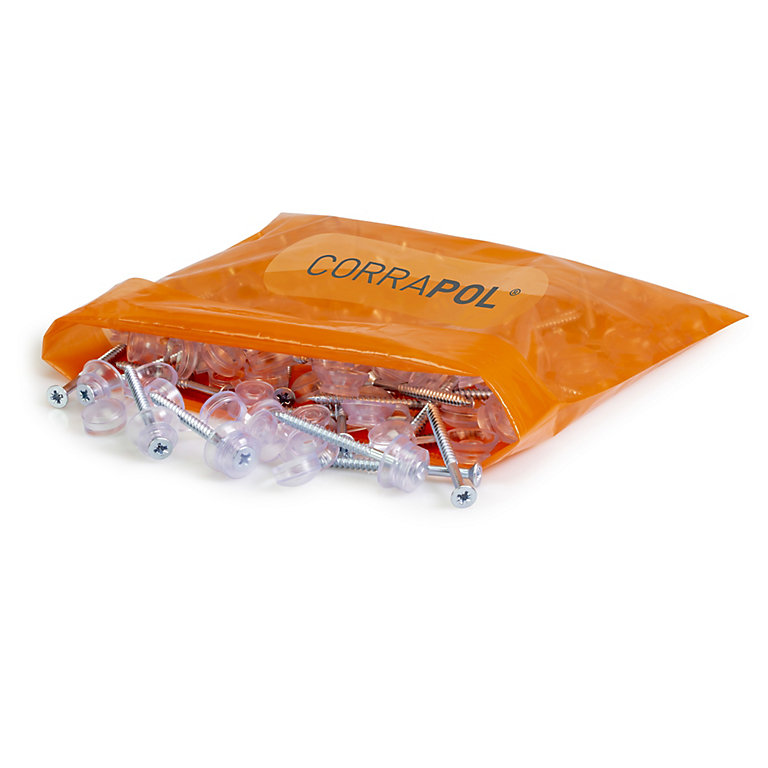 Image of Corrapol PZ Clear Polycarbonate (PC) & steel Roofing screw (Dia)60mm (L)60mm, Pack of 50