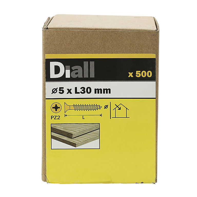 Image of Diall Yellow-passivated Carbon steel Screw (Dia)5mm (L)30mm, Pack of 500
