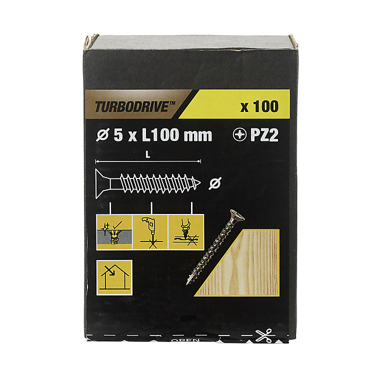 Image of TurboDrive PZ Double-countersunk Yellow-passivated Steel Wood screw (Dia)5mm (L)100mm, Pack of 100