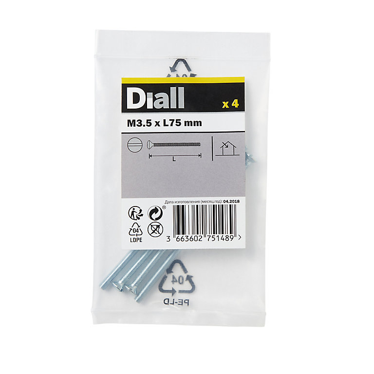 Image of Diall Raised-countersunk Zinc-plated Carbon steel Switch box screw (Dia)3.5mm (L)75mm, Pack of 4