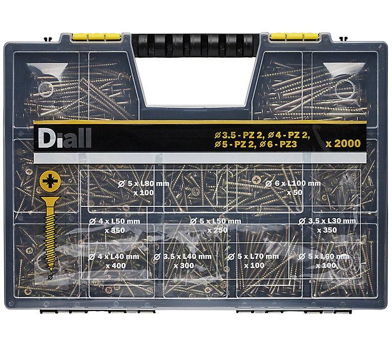 Product image for Diall Yellow-passivated Carbon steel Screws trade case, Set of 2000