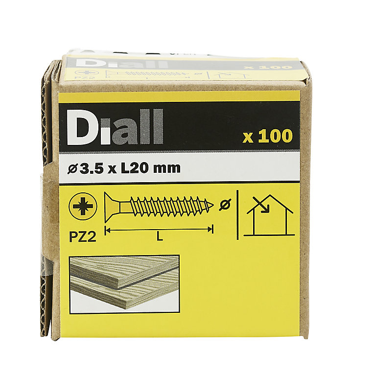 Image of Diall PZ Double-countersunk Yellow-passivated Steel Wood screw (Dia)3.5mm (L)20mm, Pack of 100