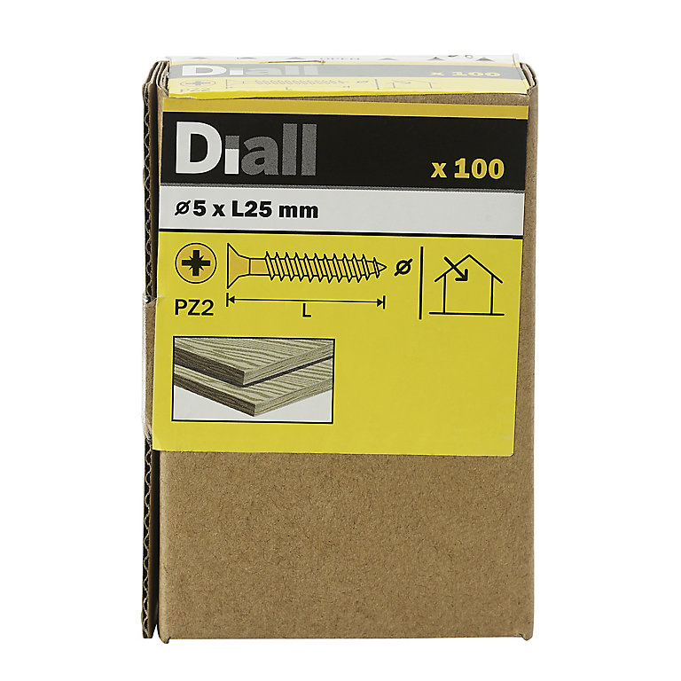 Image of Diall PZ Double-countersunk Yellow-passivated Steel Wood screw (Dia)5mm (L)25mm, Pack of 100