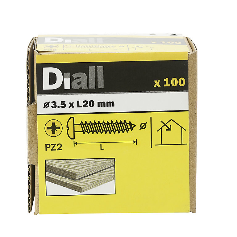Image of Diall PZ Pan head Yellow-passivated Steel Wood screw (Dia)3.5mm (L)20mm, Pack of 100