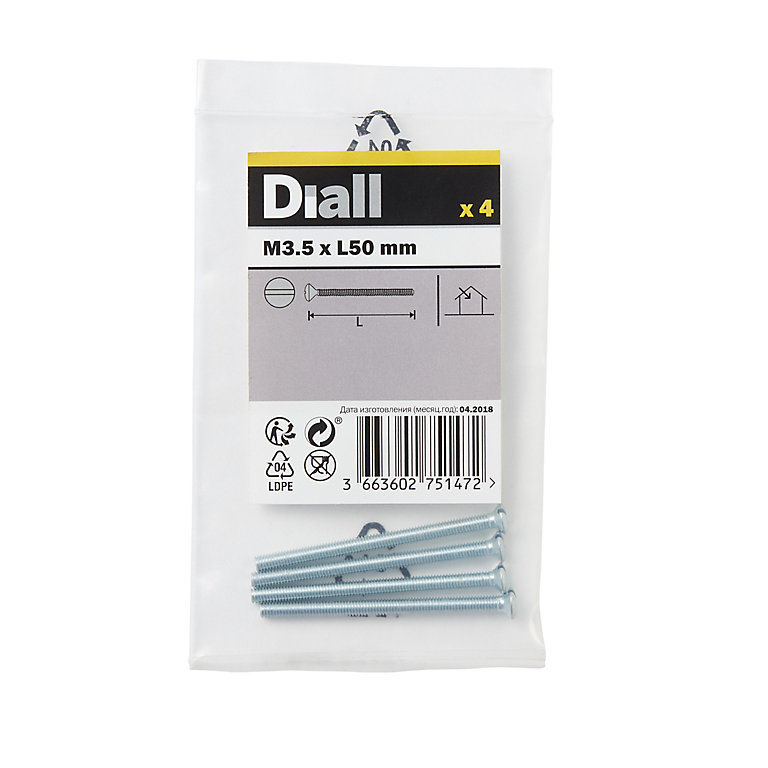 Image of Diall Raised-countersunk Zinc-plated Carbon steel Switch box screw (Dia)3.5mm (L)50mm, Pack of 4
