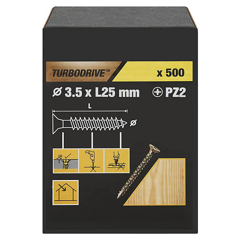 Image of TurboDrive Pozidriv Yellow-passivated Steel Screw (Dia)3.5mm (L)25mm, Pack of 500