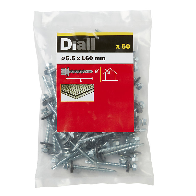 Image of Diall Zinc-plated Carbon steel Roofing screw (Dia)5.5mm (L)60mm, Pack of 50