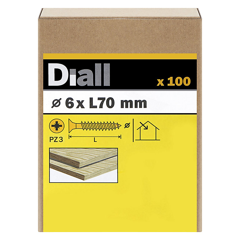 Image of Diall Yellow-passivated Carbon steel Screw (Dia)6mm (L)70mm, Pack of 100
