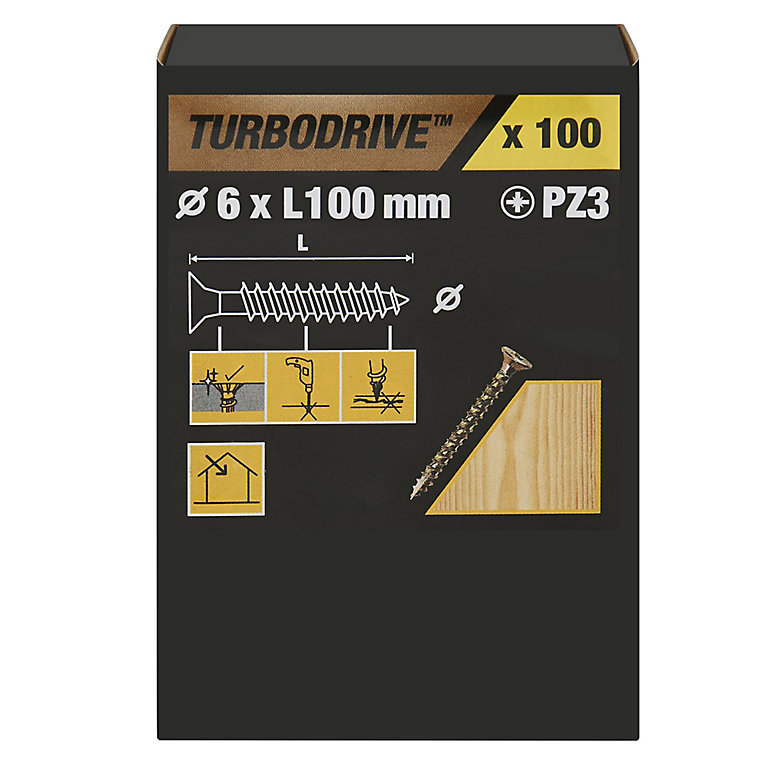 Image of TurboDrive PZ Double-countersunk Yellow-passivated Steel Wood screw (Dia)6mm (L)100mm, Pack of 100