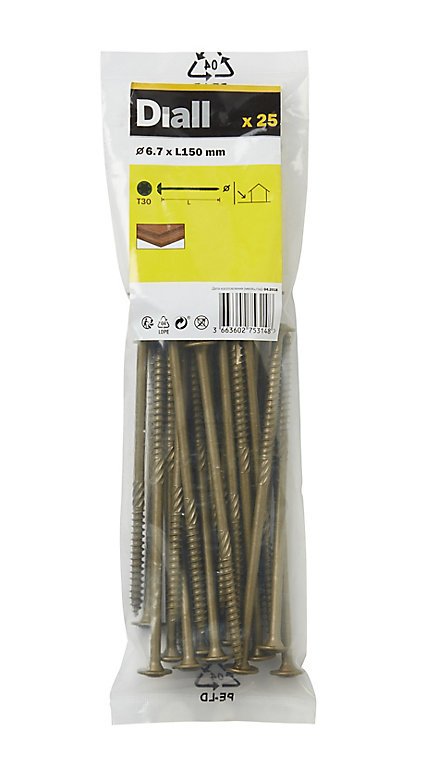 Image of Diall Wafer Carbon steel Screw (Dia)6.7mm (L)150mm, Pack of 25