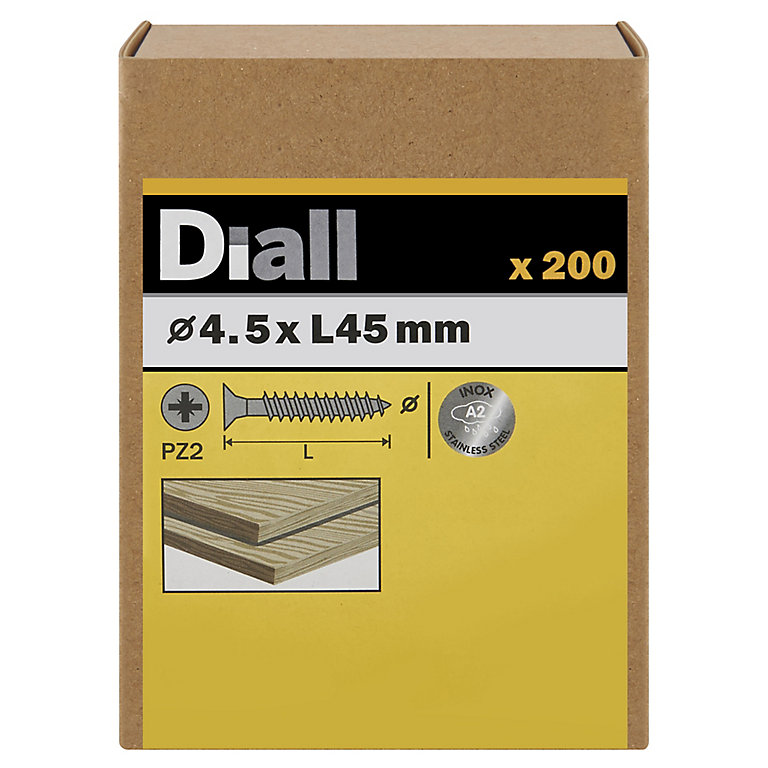 Image of Diall Pozidriv Stainless steel Screw (Dia)4.5mm (L)45mm, Pack of 200