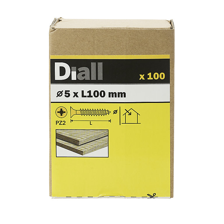 Image of Diall Yellow-passivated Carbon steel Screw (Dia)5mm (L)100mm, Pack of 100