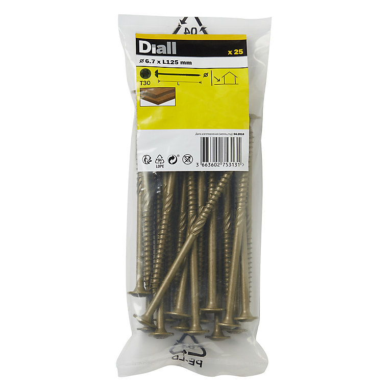 Product image for Diall Wafer Carbon steel Screw (Dia)6.7mm (L)125mm, Pack of 25
