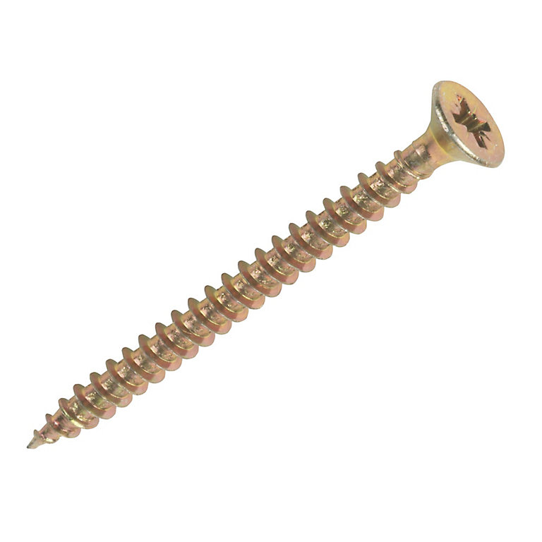 Product image for Goldscrew PZ Flat countersunk Yellow-passivated Carbon steel Screw (Dia)5mm (L)60mm, Pack of 100