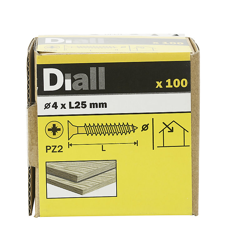 Image of Diall Yellow-passivated Carbon steel Screw (Dia)4mm (L)25mm, Pack of 100