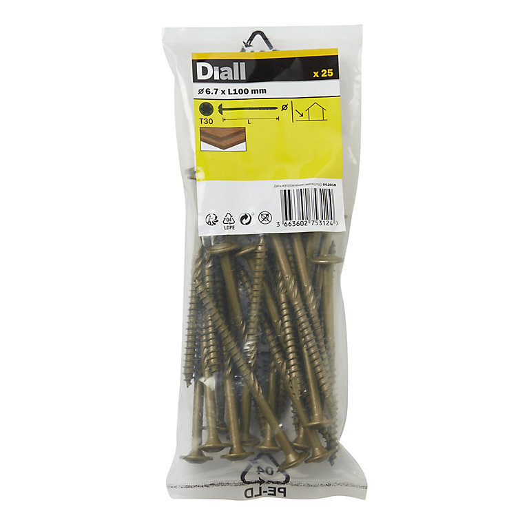 Product image for Diall Wafer Carbon steel Screw (Dia)6.7mm (L)100mm, Pack of 25