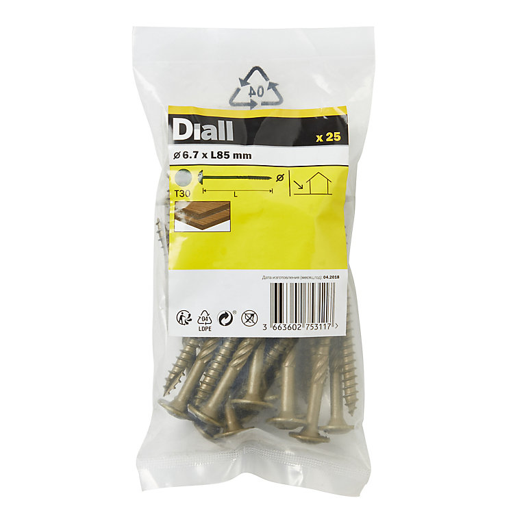 Product image for Diall Wafer Carbon steel Screw (Dia)6.7mm (L)85mm, Pack of 25