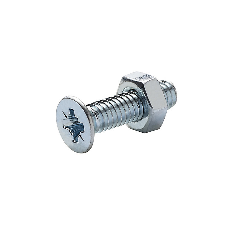 Image of Diall M4 Pozidriv Countersunk Zinc-plated Carbon steel Machine screw & nut (Dia)4mm (L)16mm, Pack of 20