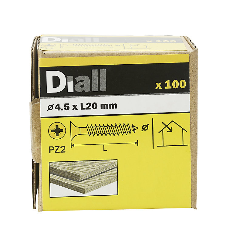 Image of Diall Yellow-passivated Carbon steel Screw (Dia)4.5mm (L)20mm, Pack of 100