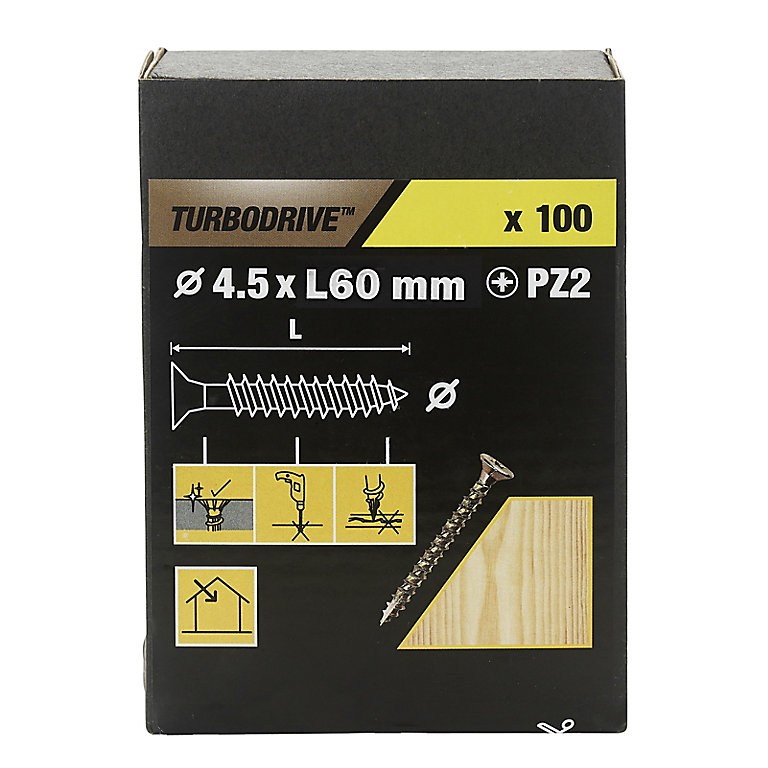 Image of TurboDrive PZ Yellow-passivated Steel Screw (Dia)4.5mm (L)60mm, Pack of 100