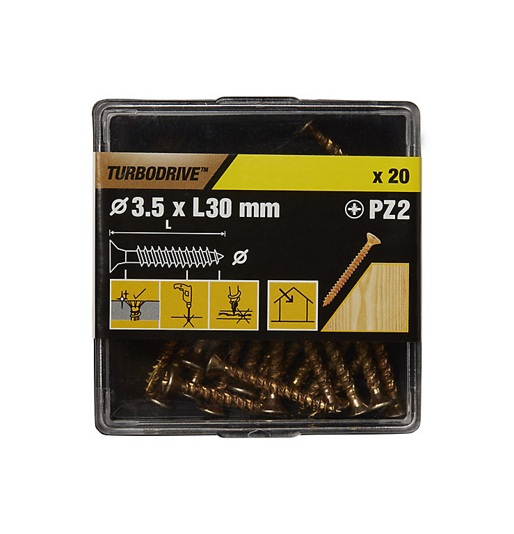 Image of TurboDrive PZ Yellow-passivated Steel Screw (Dia)3.5mm (L)30mm, Pack of 20