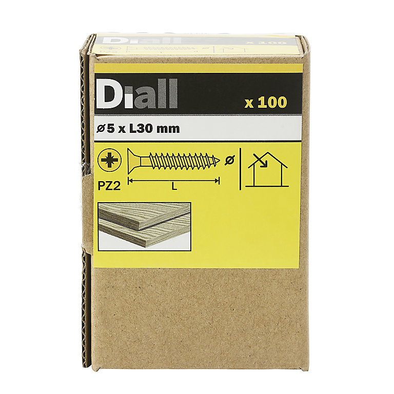 Image of Diall PZ Double-countersunk Yellow-passivated Steel Wood screw (Dia)5mm (L)30mm, Pack of 100