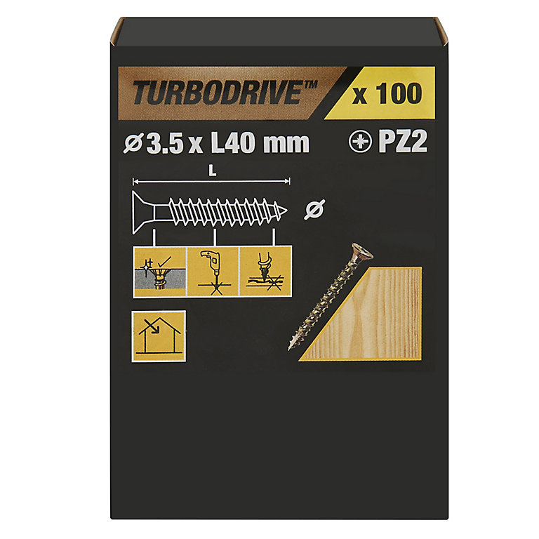 Image of TurboDrive PZ Yellow-passivated Steel Screw (Dia)3.5mm (L)40mm, Pack of 100