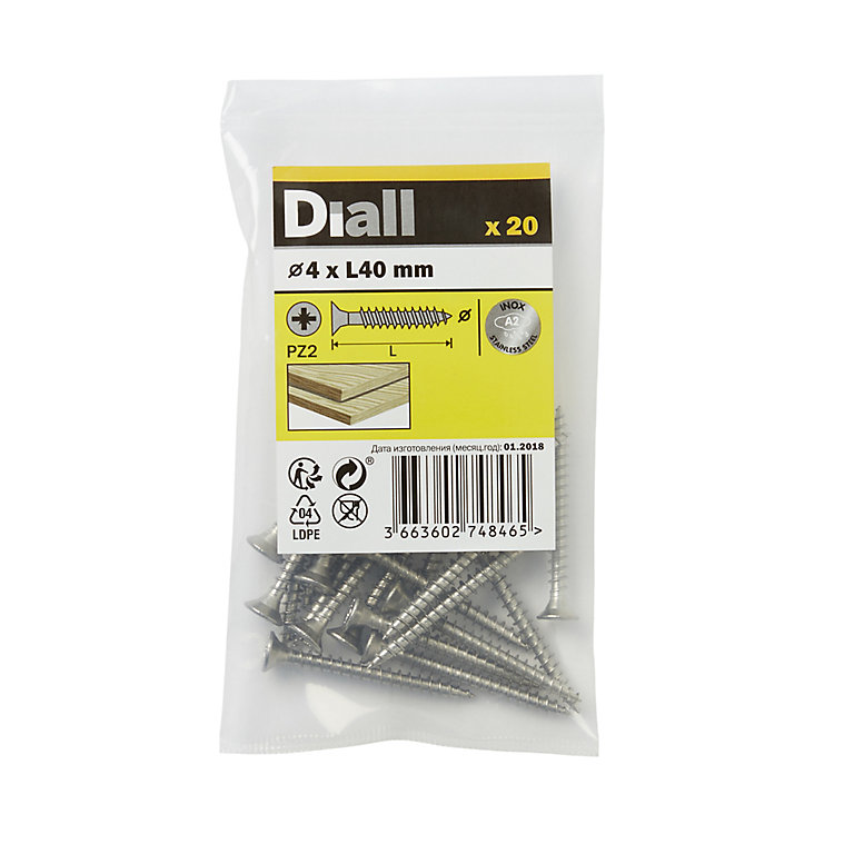 Image of Diall Pozidriv Stainless steel Screw (Dia)4mm (L)40mm, Pack of 20