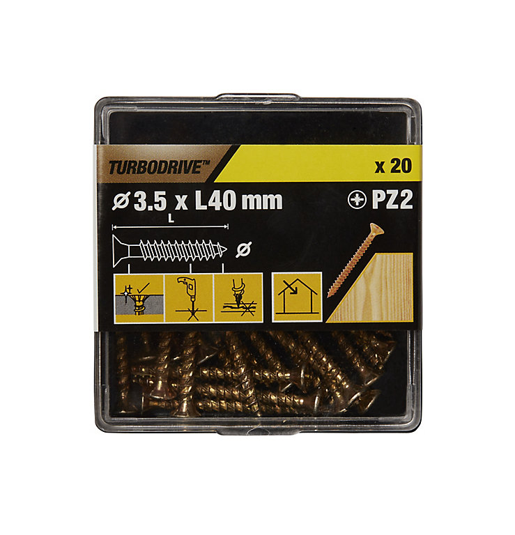 Image of TurboDrive PZ Yellow-passivated Steel Screw (Dia)3.5mm (L)40mm, Pack of 20
