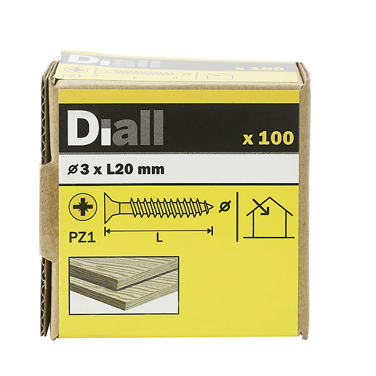 Image of Diall Yellow-passivated Carbon steel Screw (Dia)3mm (L)20mm, Pack of 100