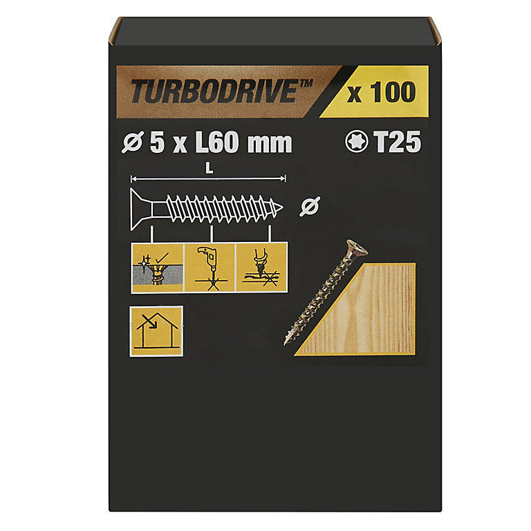 Image of TurboDrive Torx Yellow-passivated Steel Screw (Dia)5mm (L)60mm, Pack of 100