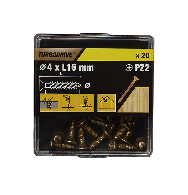 Image of TurboDrive PZ Yellow-passivated Steel Screw (Dia)4mm (L)16mm, Pack of 20