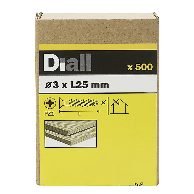 Image of Diall Yellow-passivated Carbon steel Screw (Dia)3mm (L)25mm, Pack of 500