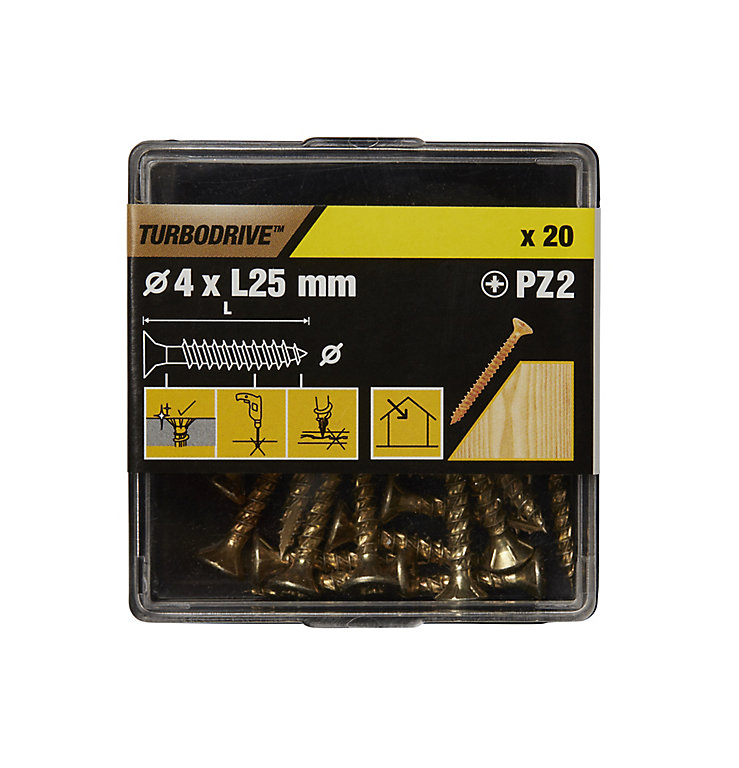 Image of TurboDrive PZ Yellow-passivated Steel Screw (Dia)4mm (L)25mm, Pack of 20