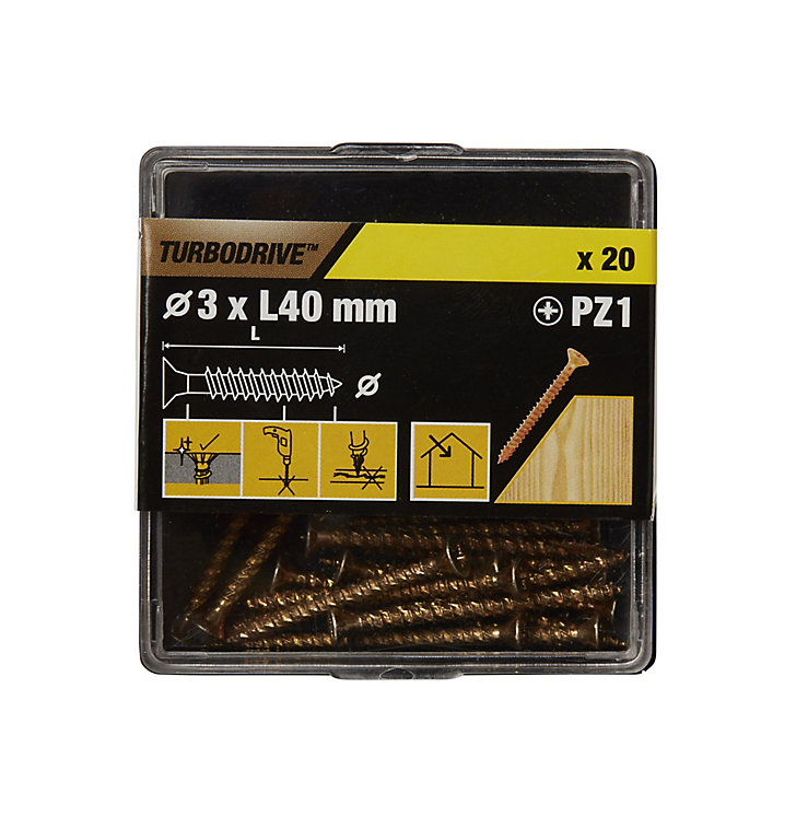 Image of TurboDrive Pozidriv Yellow-passivated Steel Screw (Dia)3mm (L)40mm, Pack of 20