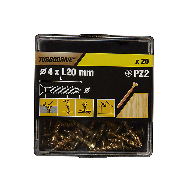 Image of TurboDrive PZ Yellow-passivated Steel Screw (Dia)4mm (L)20mm, Pack of 20