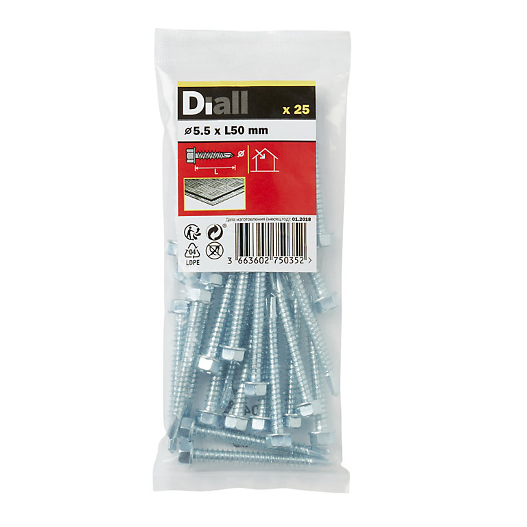 Image of Diall Hex Zinc-plated Carbon steel Screw (Dia)5.5mm (L)50mm, Pack of 25