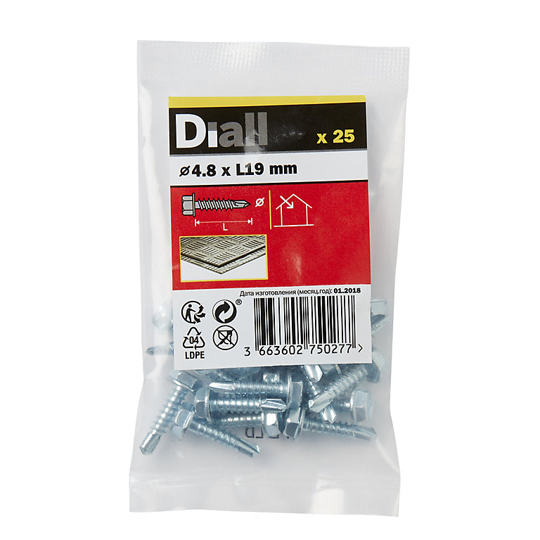 Product image for Diall Hex Zinc-plated Carbon steel Screw (Dia)4.8mm (L)19mm, Pack of 25