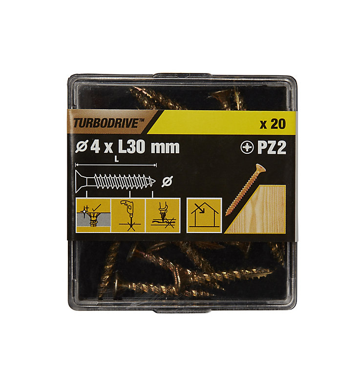 Image of TurboDrive PZ Yellow-passivated Steel Screw (Dia)4mm (L)30mm, Pack of 20