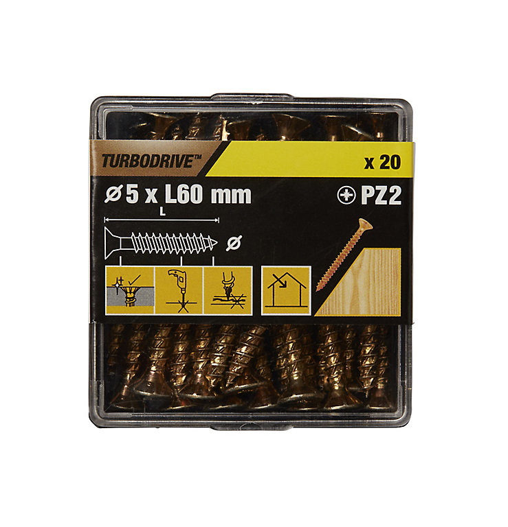 Image of TurboDrive PZ Yellow-passivated Steel Screw (Dia)5mm (L)60mm, Pack of 20