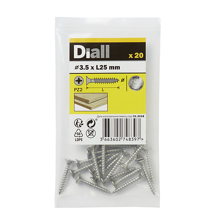 Product image for Diall Pozidriv Stainless steel Screw (Dia)3.5mm (L)25mm, Pack of 20