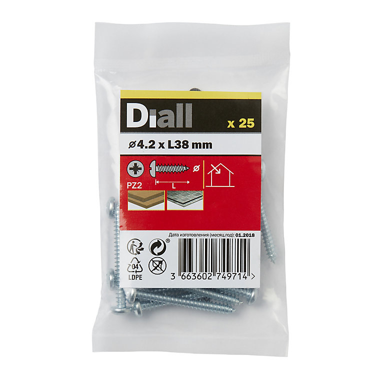 Image of Diall PZ Pan head Zinc-plated Hardened steel Self-drilling screw (Dia)4.2mm (L)38mm, Pack of 25