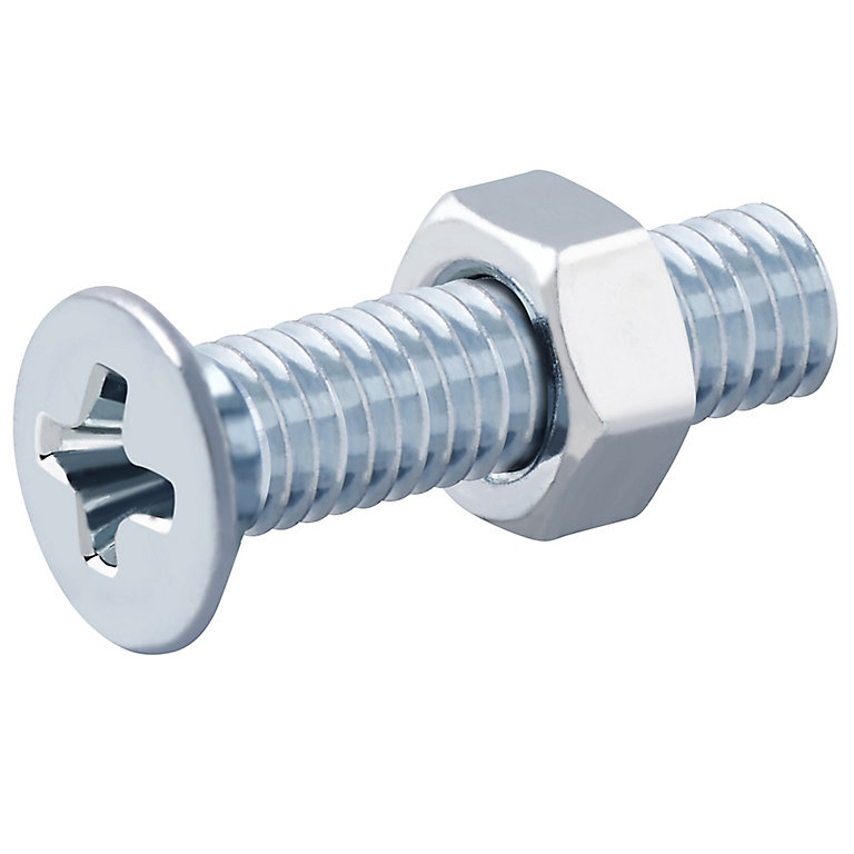 Image of Diall M5 Pozidriv Countersunk Zinc-plated Carbon steel Machine screw & nut (Dia)5mm (L)20mm, Pack of 20