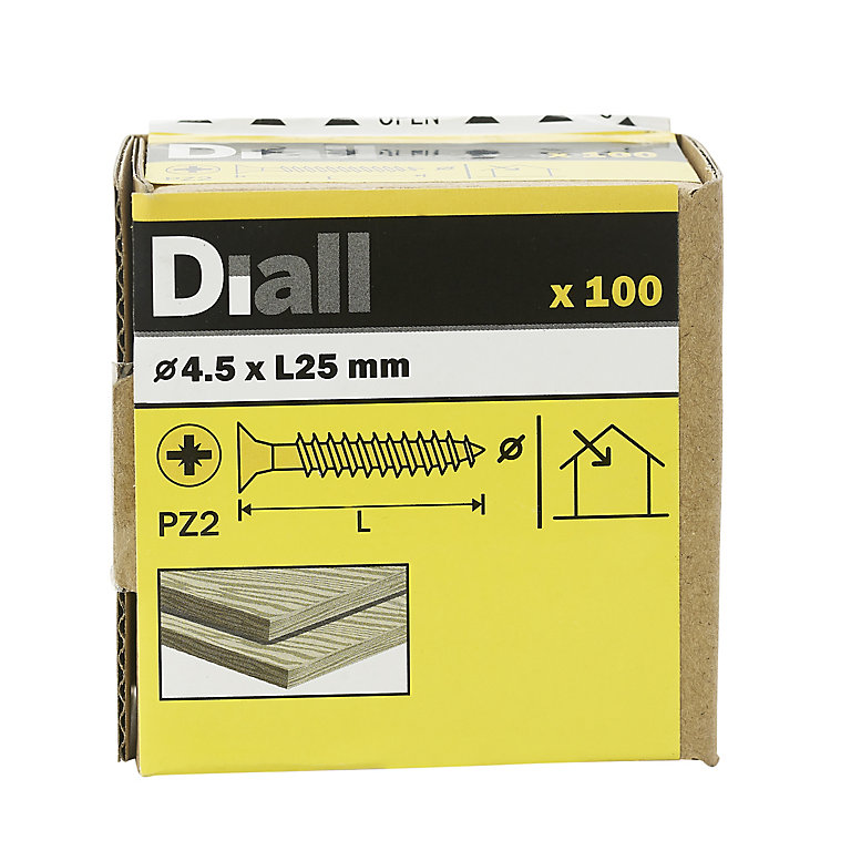 Product image for Diall Yellow-passivated Carbon steel Screw (Dia)4.5mm (L)25mm, Pack of 100