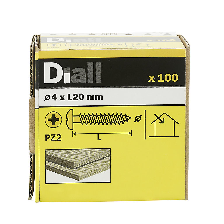 Image of Diall PZ Pan head Yellow-passivated Steel Wood screw (Dia)4mm (L)20mm, Pack of 100