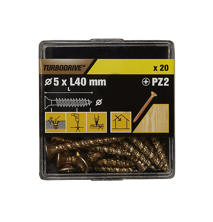 Image of TurboDrive PZ Yellow-passivated Steel Screw (Dia)5mm (L)40mm, Pack of 20